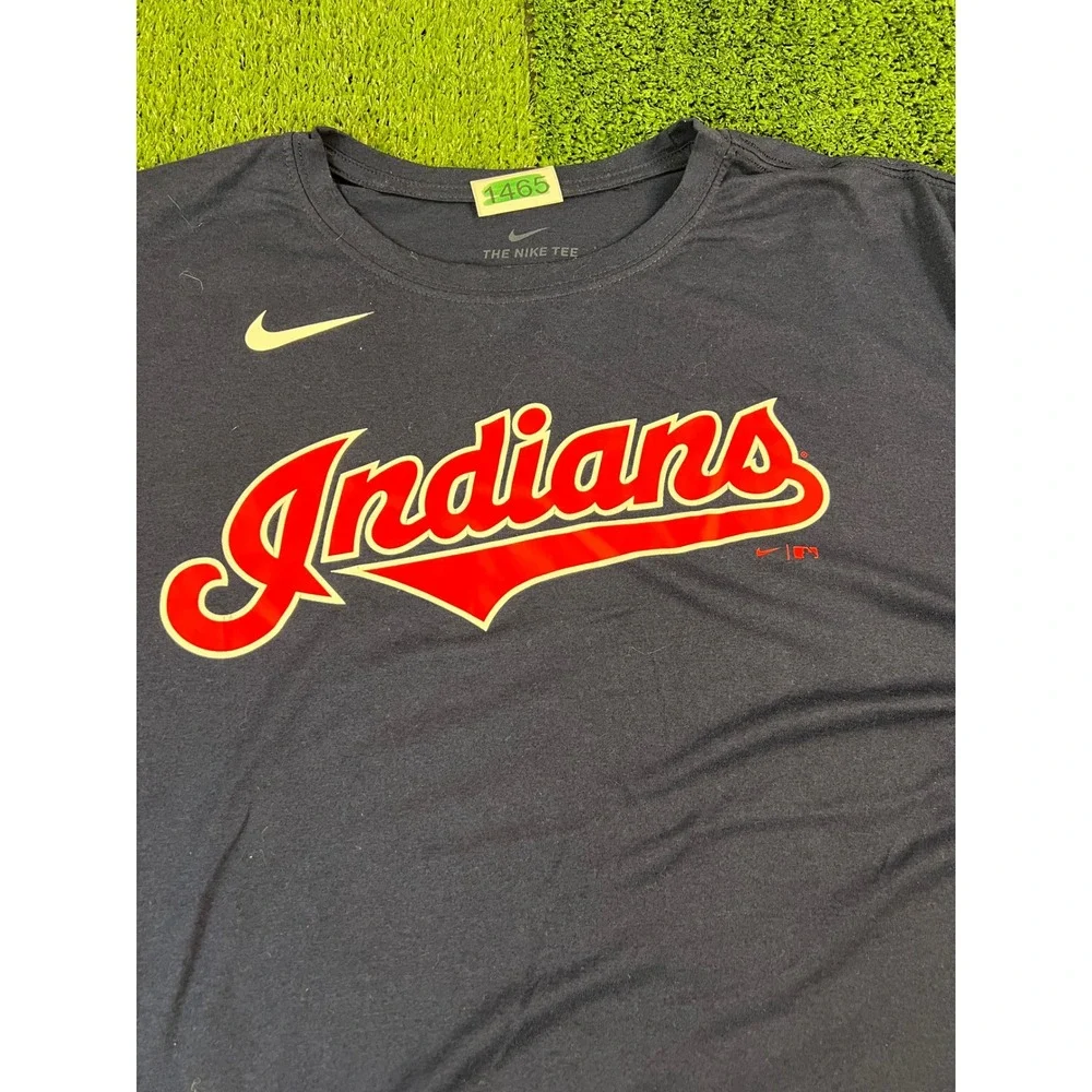Nike Cleveland Indians MLB Dri-FIT Navy Blue Graphic T-Shirt Mens XXL 2XL